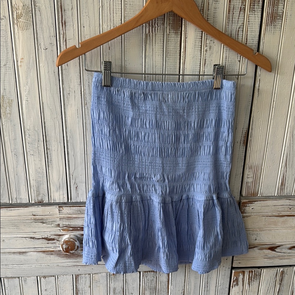 Rinascimento Blue Bubble Mini Skirt with Smocked Ruffles